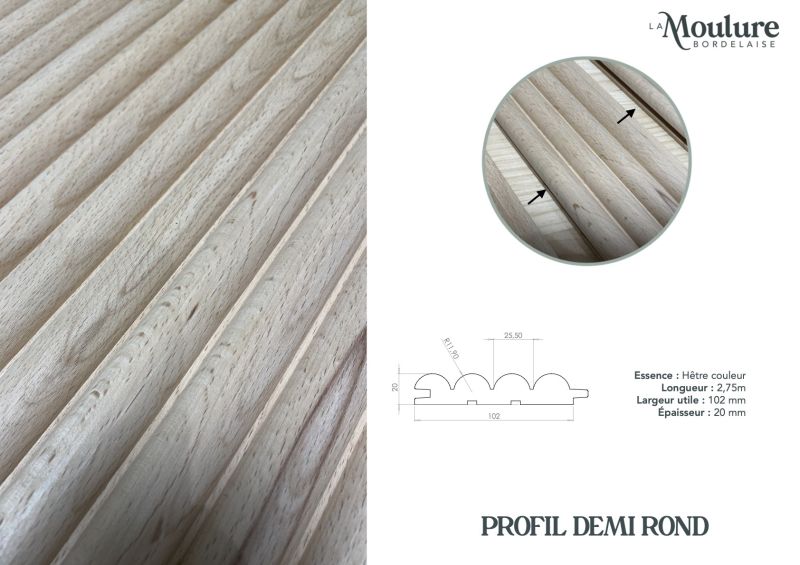 FT REVETEMENT DECO - PROFIL DEMI ROND HÊTRE